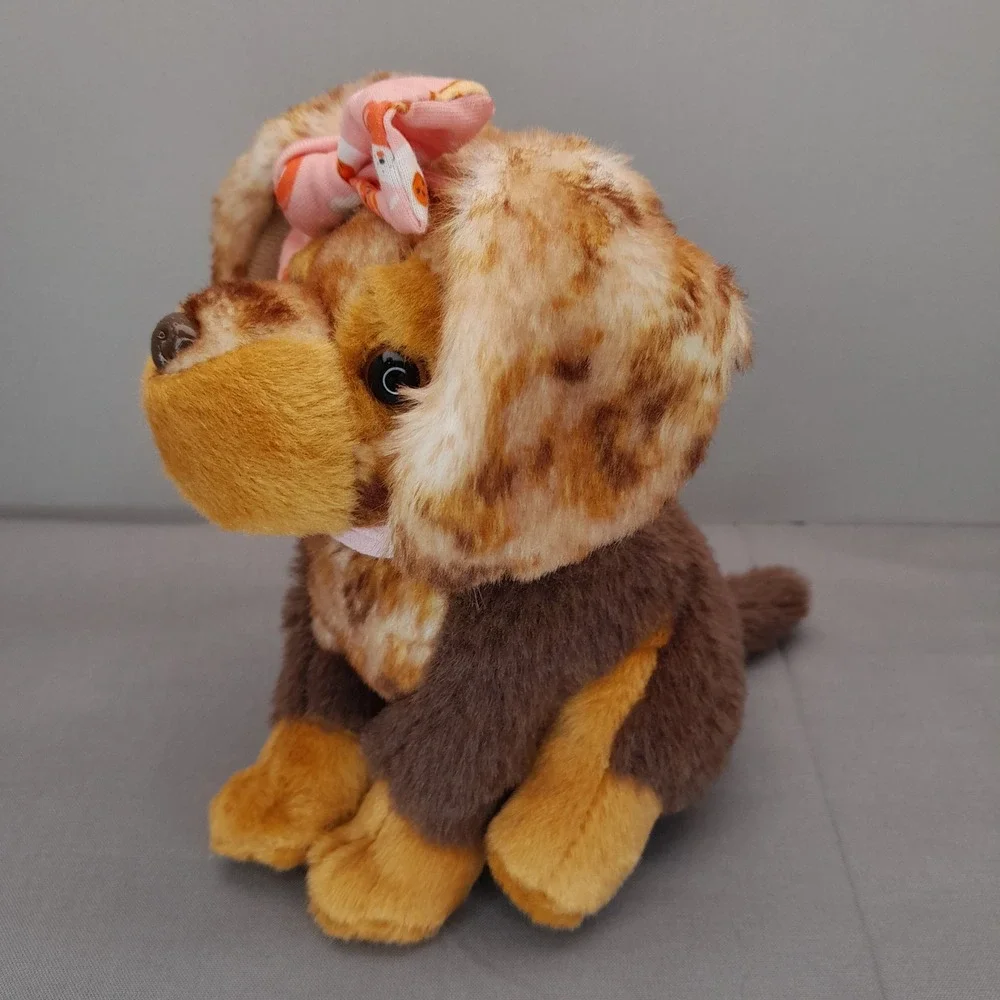 Our Generation Brown Spotted Plush Puppy Dog with Pink Bow and Collar 6 inch